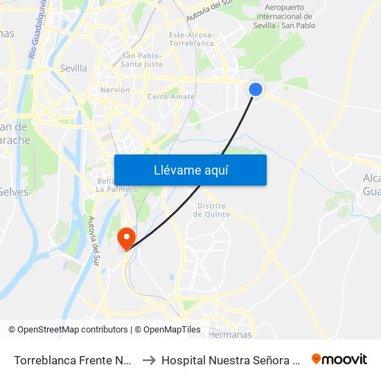 Torreblanca Frente Natuka (I) to Hospital Nuestra Señora de Valme map