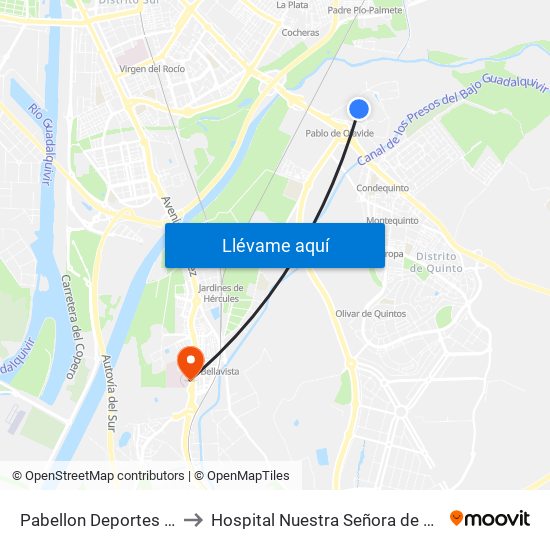 Pabellon Deportes Upo to Hospital Nuestra Señora de Valme map