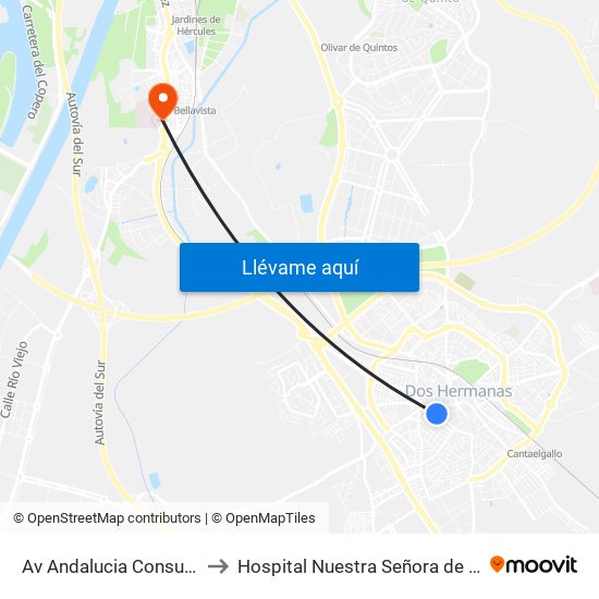Av Andalucia Consultorio to Hospital Nuestra Señora de Valme map