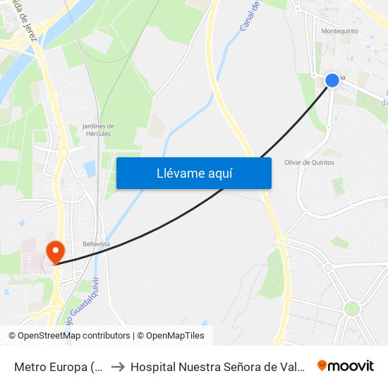 Metro Europa (V) to Hospital Nuestra Señora de Valme map