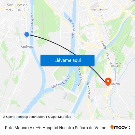 Rtda Marina (V) to Hospital Nuestra Señora de Valme map