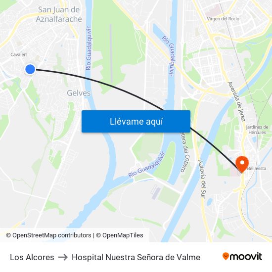 Los Alcores to Hospital Nuestra Señora de Valme map