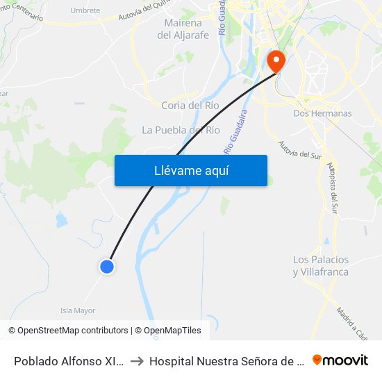Poblado Alfonso XIII (V) to Hospital Nuestra Señora de Valme map