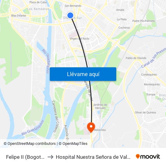 Felipe II (Bogotá) to Hospital Nuestra Señora de Valme map