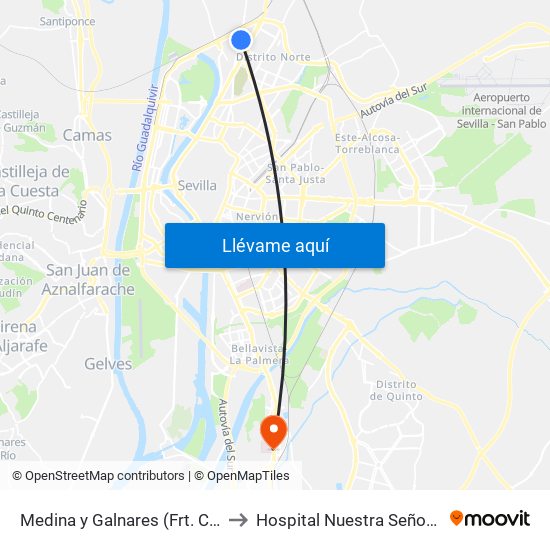 Medina y Galnares (Frt. Centro Salud) to Hospital Nuestra Señora de Valme map