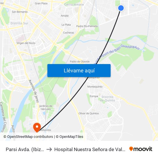 Parsi  Avda. (Ibiza) to Hospital Nuestra Señora de Valme map
