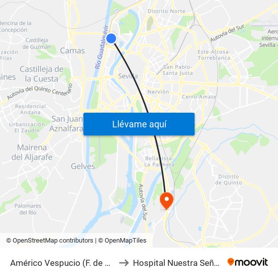 Américo Vespucio (F. de Comunicación) to Hospital Nuestra Señora de Valme map