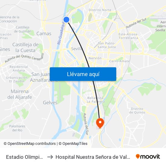 Estadio Olímpico to Hospital Nuestra Señora de Valme map