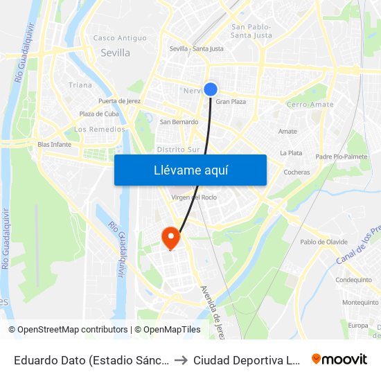 Eduardo Dato (Estadio Sánchez Pizjuan) to Ciudad Deportiva Luis del Sol map