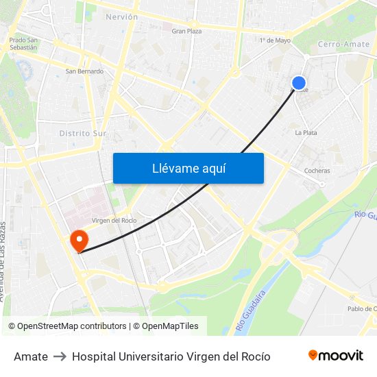 Amate to Hospital Universitario Virgen del Rocío map