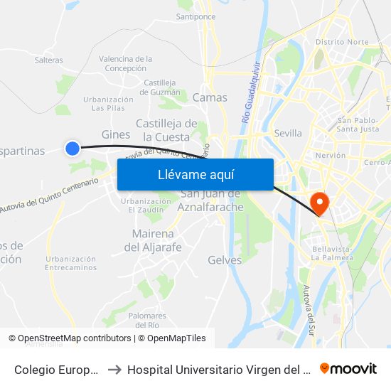 Colegio Europa (I) to Hospital Universitario Virgen del Rocío map