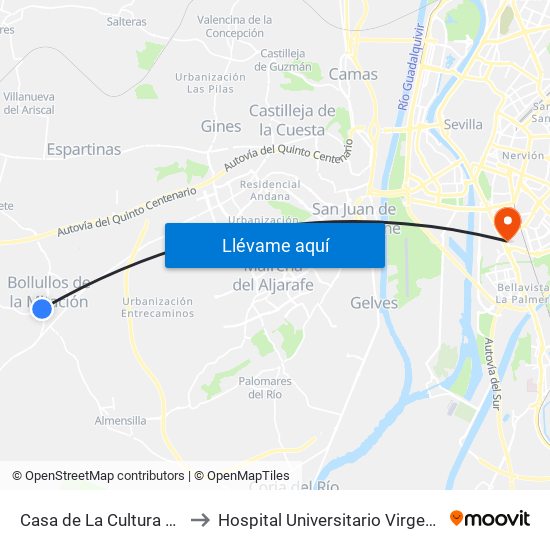 Casa de La Cultura Bollullos to Hospital Universitario Virgen del Rocío map