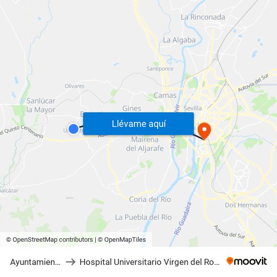 Ayuntamiento to Hospital Universitario Virgen del Rocío map