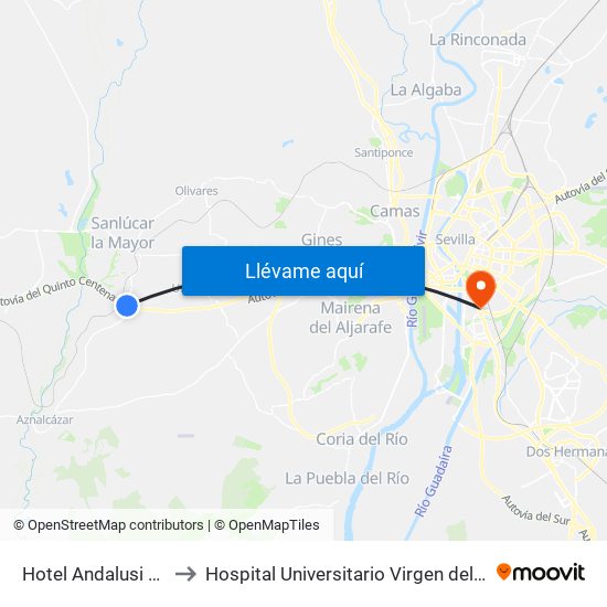 Hotel Andalusi Park to Hospital Universitario Virgen del Rocío map