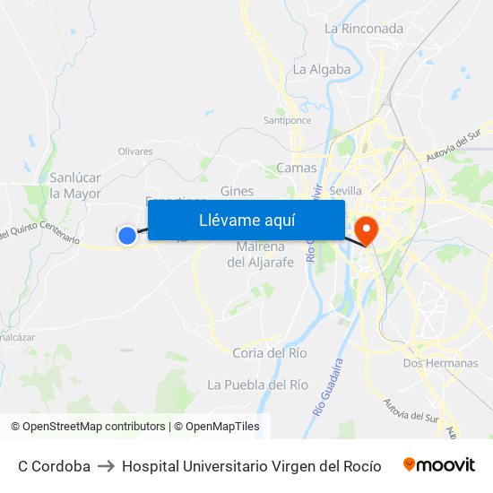 C Cordoba to Hospital Universitario Virgen del Rocío map