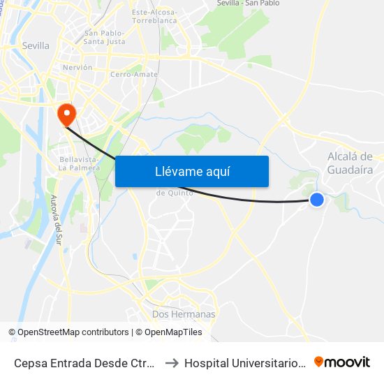 Cepsa Entrada Desde Ctra Dos Hermanas (V) to Hospital Universitario Virgen del Rocío map