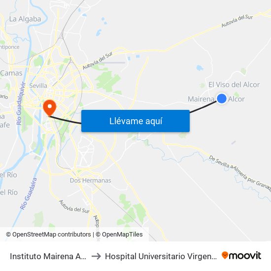 Instituto Mairena Alcor (V) to Hospital Universitario Virgen del Rocío map