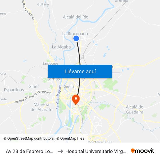 Av 28 de Febrero Los Brejidos to Hospital Universitario Virgen del Rocío map