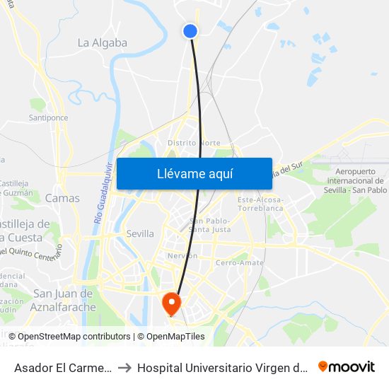 Asador El Carmen (V) to Hospital Universitario Virgen del Rocío map