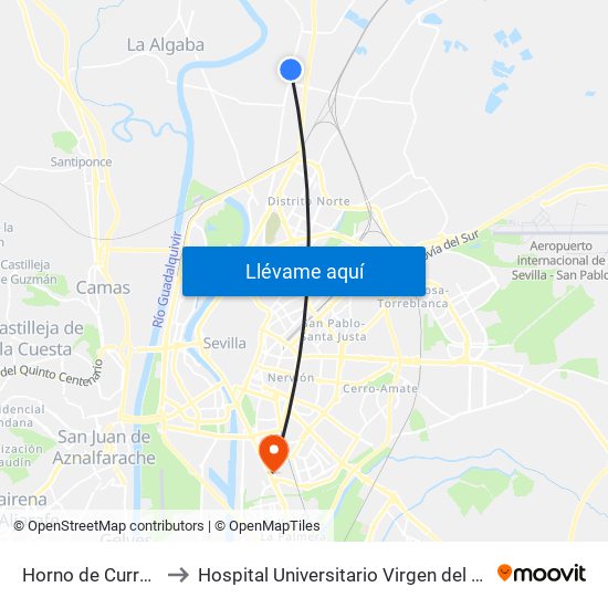 Horno de Curro (I) to Hospital Universitario Virgen del Rocío map
