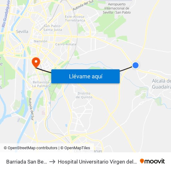 Barriada San Benito to Hospital Universitario Virgen del Rocío map