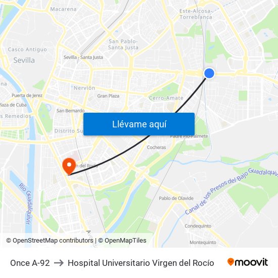 Once A-92 to Hospital Universitario Virgen del Rocío map