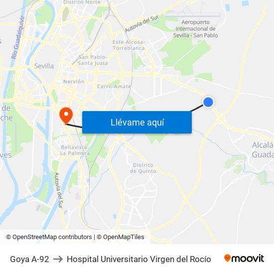 Goya A-92 to Hospital Universitario Virgen del Rocío map