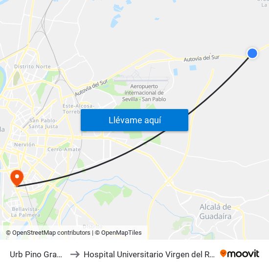 Urb Pino Grande to Hospital Universitario Virgen del Rocío map