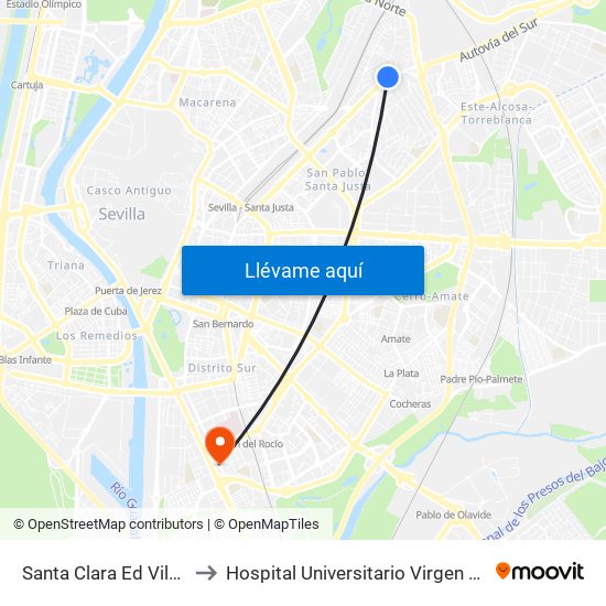 Santa Clara Ed Vilaser(I) to Hospital Universitario Virgen del Rocío map