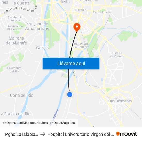 Pgno La Isla Salida to Hospital Universitario Virgen del Rocío map