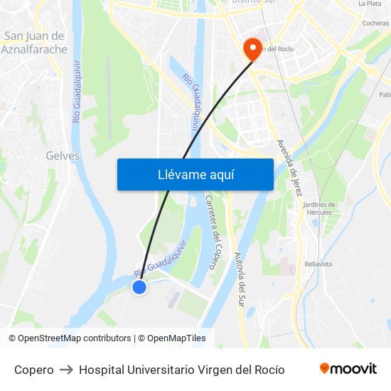 Copero to Hospital Universitario Virgen del Rocío map