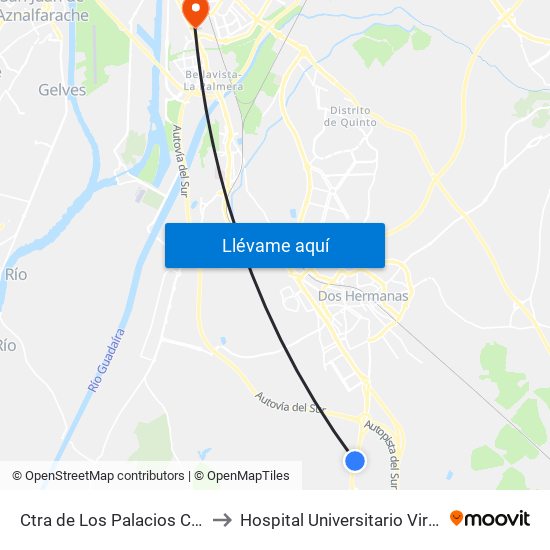 Ctra de Los Palacios Caravanas (V) to Hospital Universitario Virgen del Rocío map