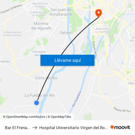 Bar El Frenazo to Hospital Universitario Virgen del Rocío map