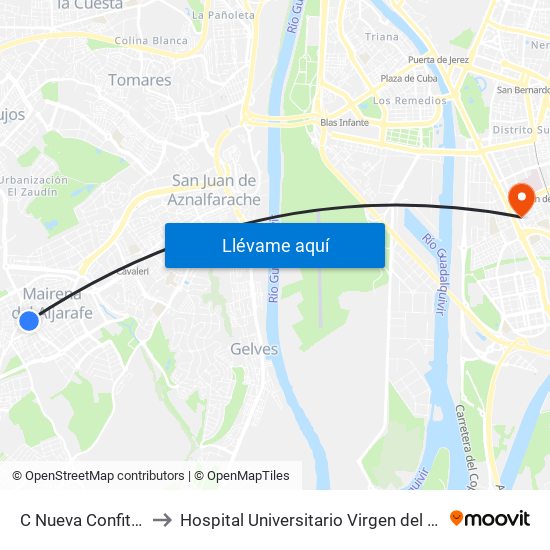 C Nueva Confiteria to Hospital Universitario Virgen del Rocío map