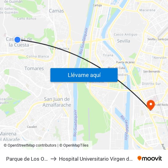 Parque de Los Olivos to Hospital Universitario Virgen del Rocío map