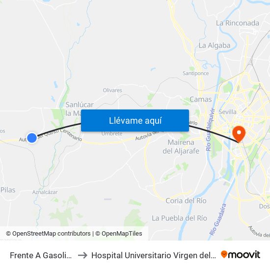 Frente A Gasolinera to Hospital Universitario Virgen del Rocío map