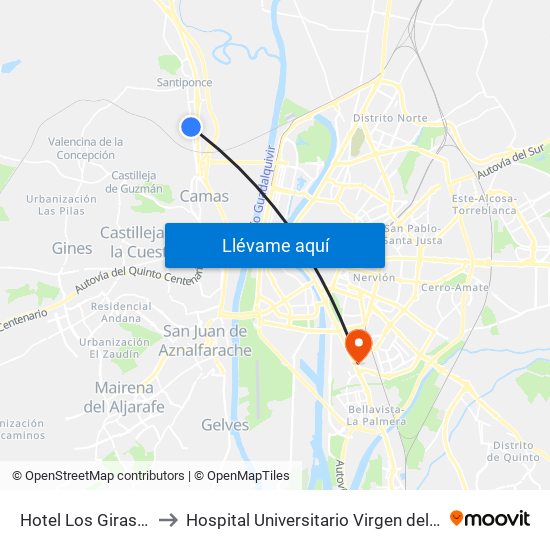 Hotel Los Girasoles to Hospital Universitario Virgen del Rocío map