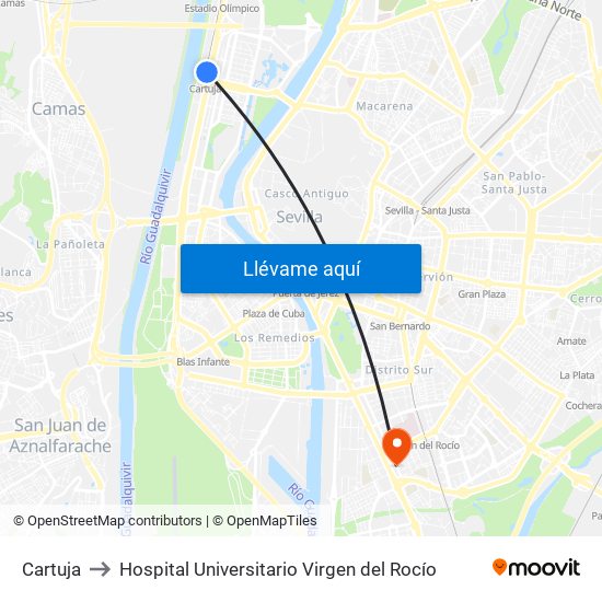 Cartuja to Hospital Universitario Virgen del Rocío map