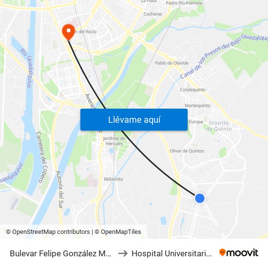 Bulevar Felipe González Márquez (Entrenúcleos) to Hospital Universitario Virgen del Rocío map