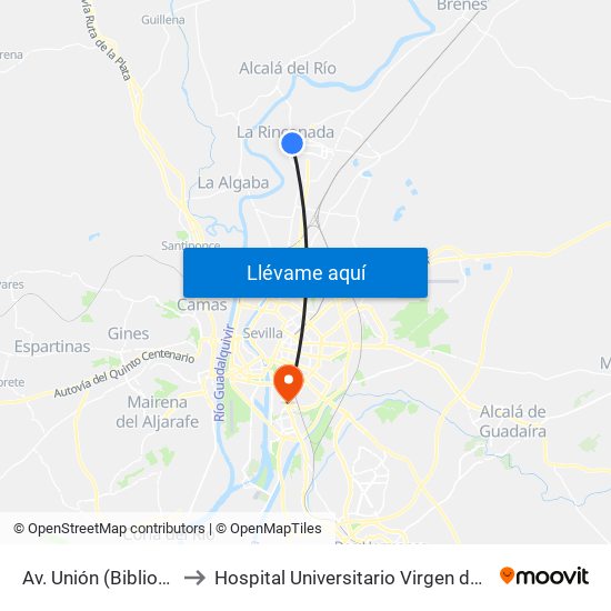 Av. Unión (Biblioteca) to Hospital Universitario Virgen del Rocío map