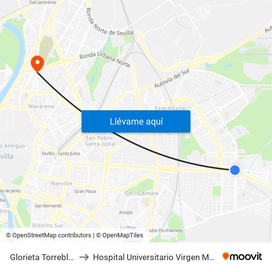Glorieta Torreblanca to Hospital Universitario Virgen Macarena map
