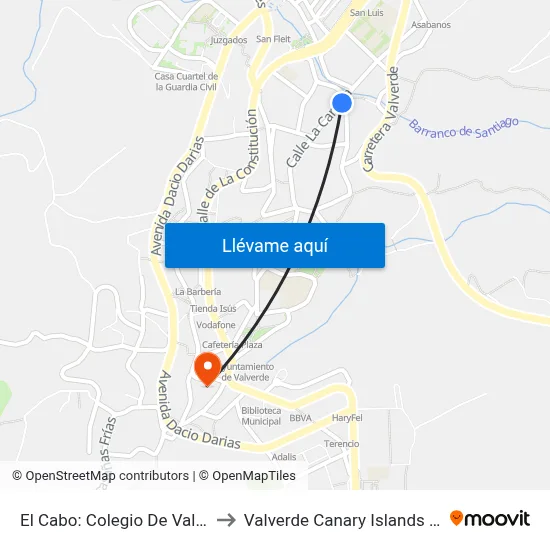 El Cabo:  Colegio De Valverde to Valverde Canary Islands Spain map