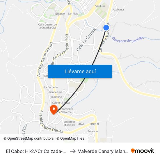 El Cabo:  Hi-2//Cr Calzada-Cr Hondillo to Valverde Canary Islands Spain map
