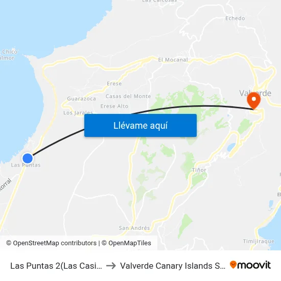 Las Puntas 2(Las Casitas) to Valverde Canary Islands Spain map