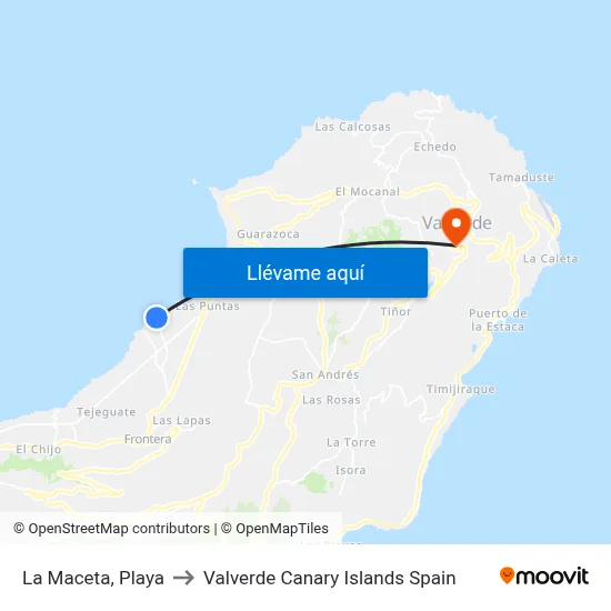 La Maceta, Playa to Valverde Canary Islands Spain map