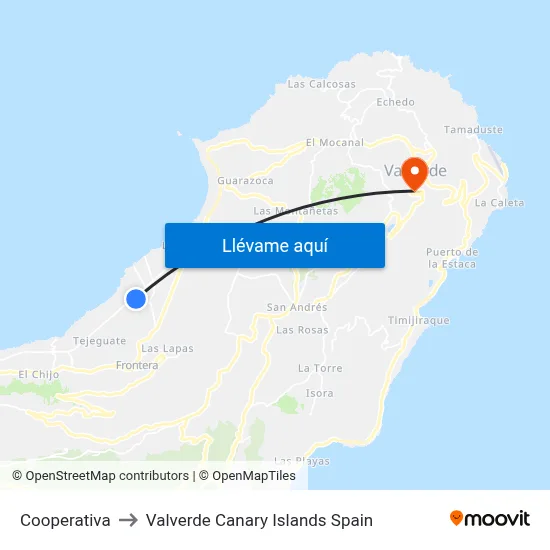 Cooperativa to Valverde Canary Islands Spain map