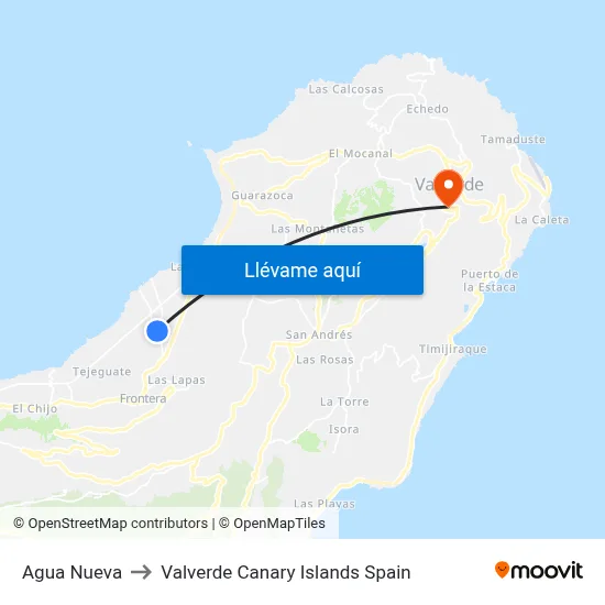 Agua Nueva to Valverde Canary Islands Spain map