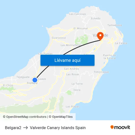 Belgara2 to Valverde Canary Islands Spain map