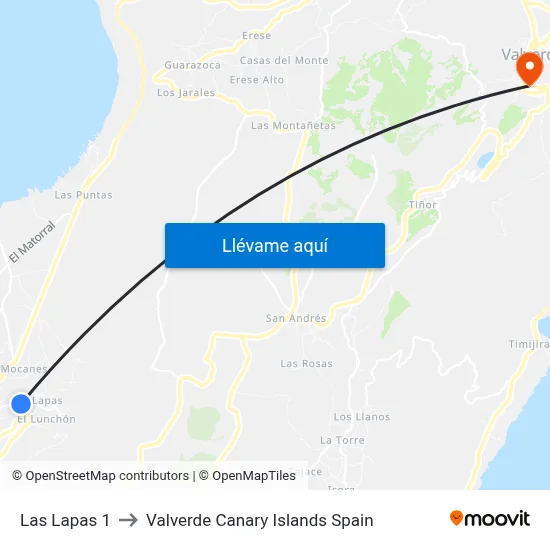 Las Lapas 1 to Valverde Canary Islands Spain map