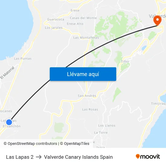 Las Lapas 2 to Valverde Canary Islands Spain map
